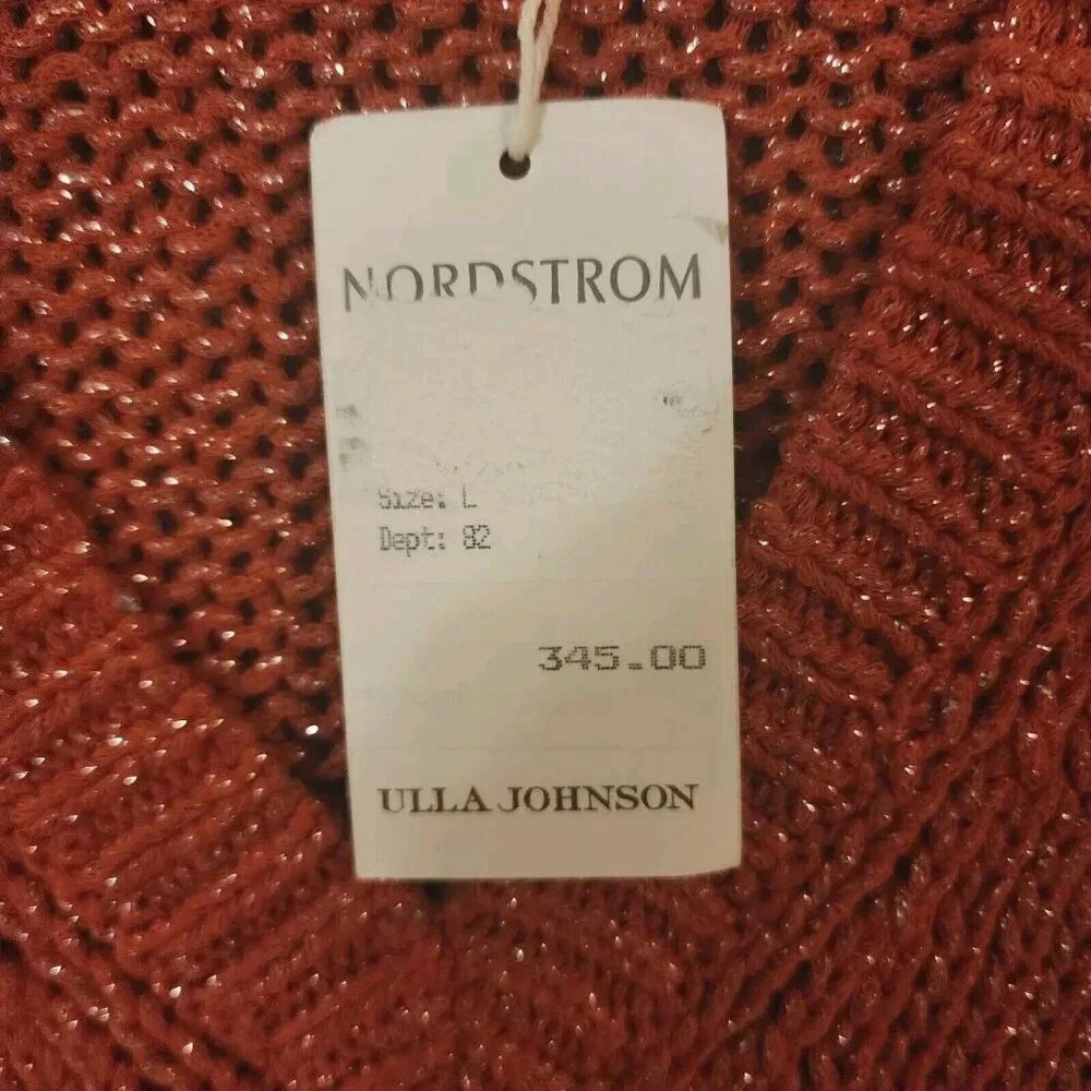 New $345 Ulla Johnson Lina V-Neck Chunky Knit Sweater Coral Metallic Size Large - Picture 8 of 11
